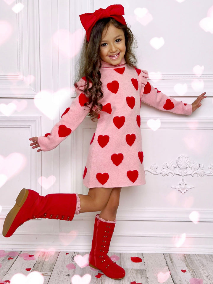 Mia Belle Girls Heart Sweater Dress | Girls Valentine's Dresses