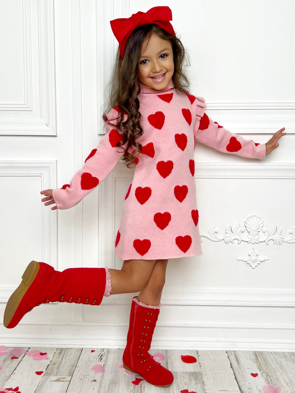 Mia Belle Girls Heart Sweater Dress | Girls Valentine's Dresses