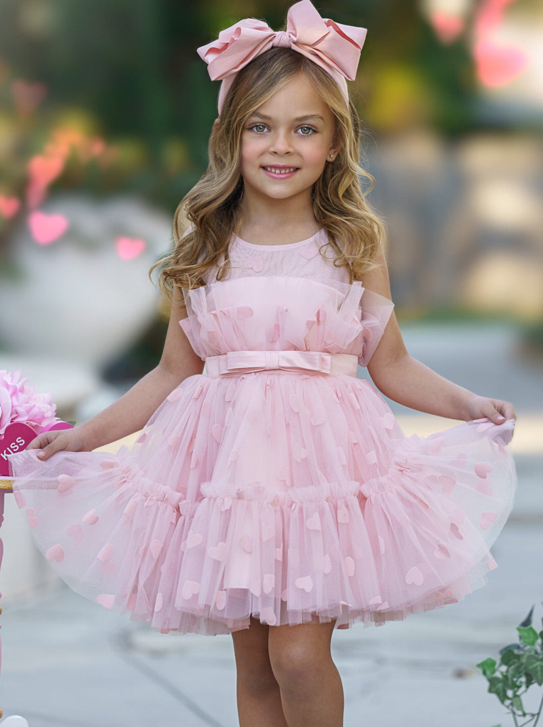 Mia Belle Girls Heart Layered Tulle Dress | Valentine's Day Dresses