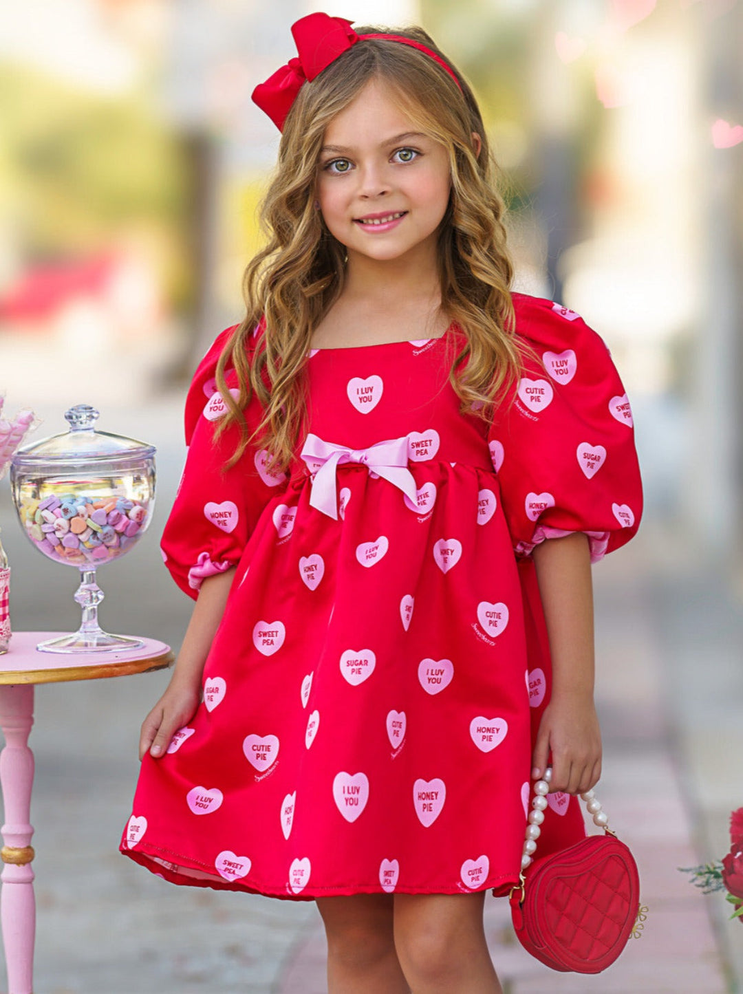 Sweethearts x Mia Belle Girls Red Puff Dress | Valentine's Dress