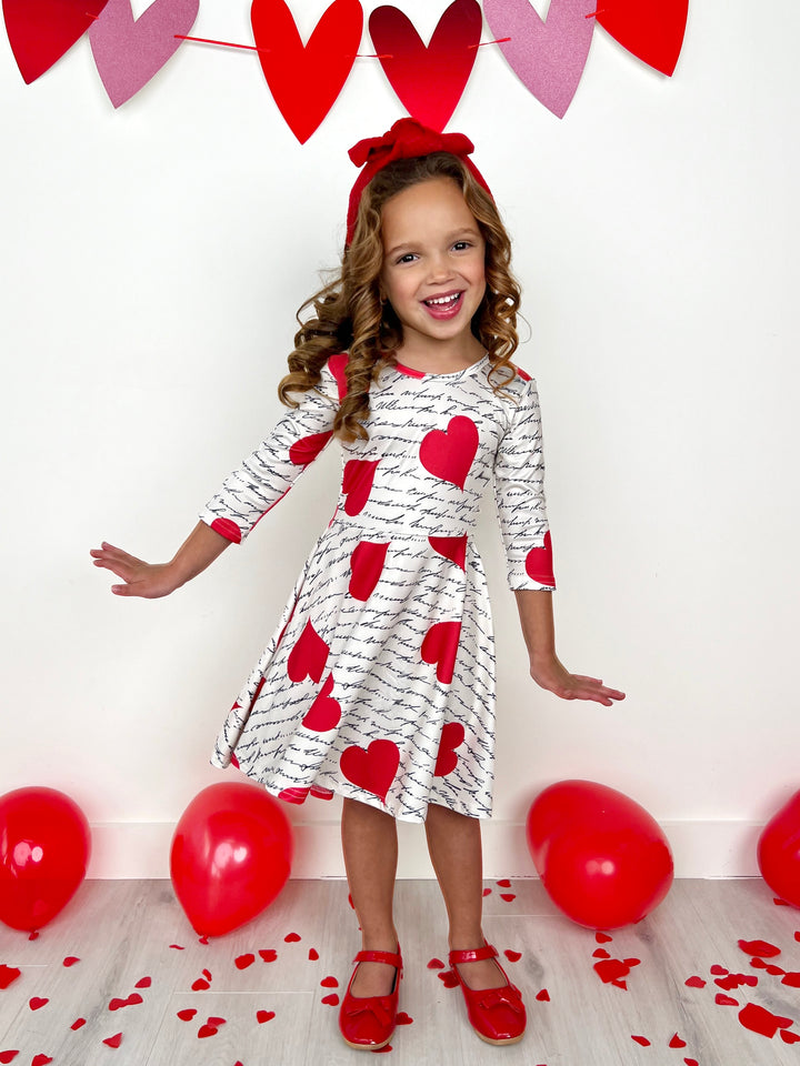 Heartfelt Script Twirly Long Sleeve Skater Dress