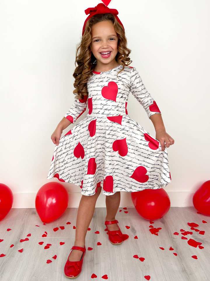 Heartfelt Script Twirly Long Sleeve Skater Dress