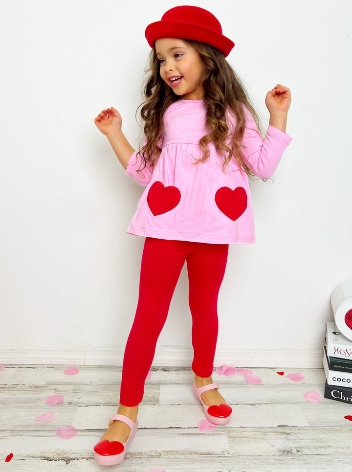 Mia Belle Girls Heart Patch Tunic & Legging Set | Valentine's Outfit