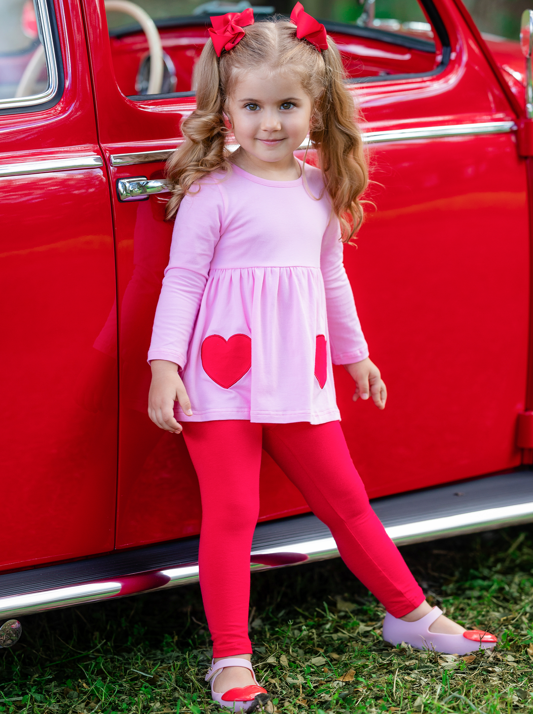 Mia Belle Girls Heart Patch Tunic & Legging Set | Valentine's Outfit