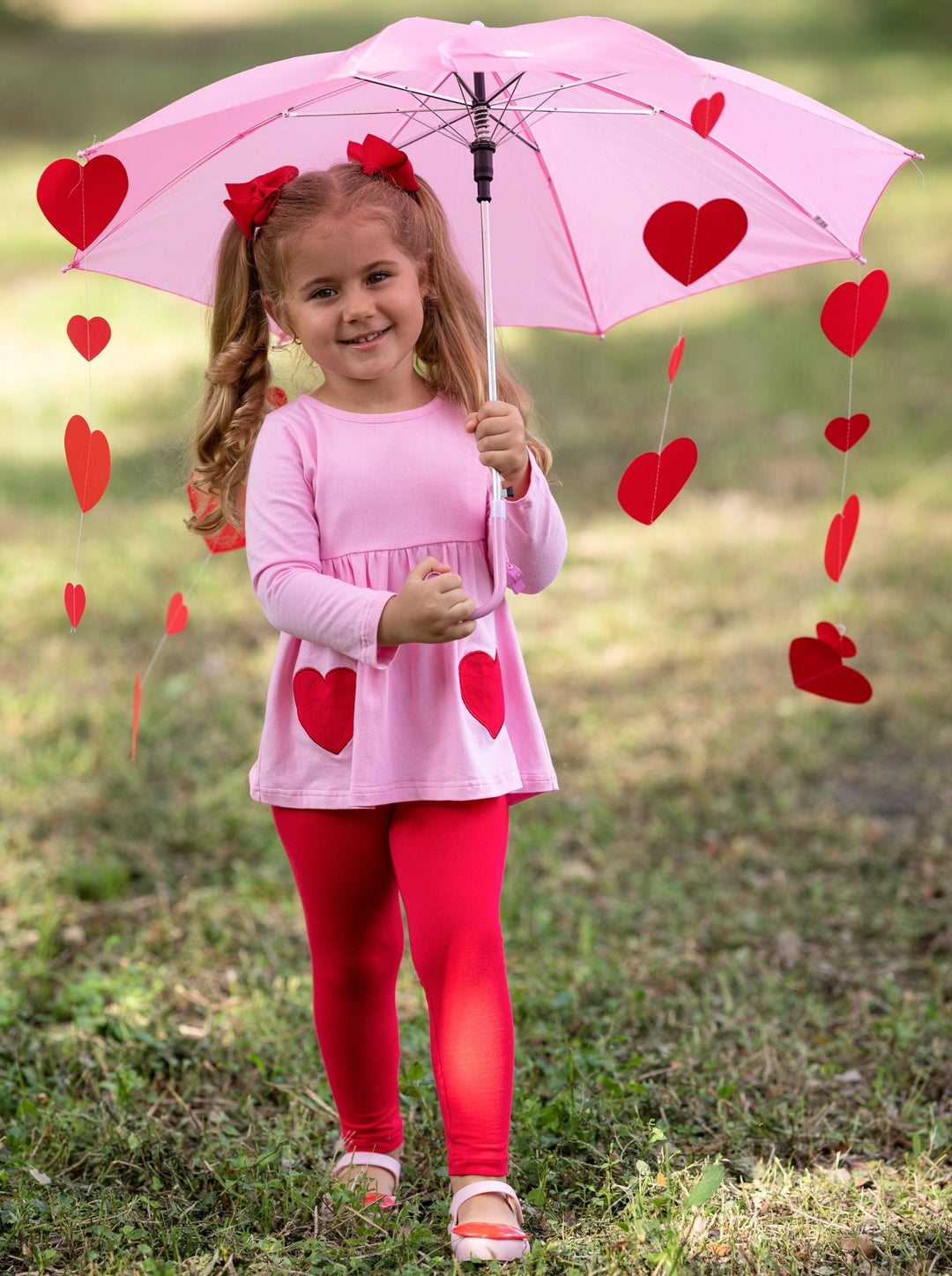 Mia Belle Girls Heart Patch Tunic & Legging Set | Valentine's Outfit