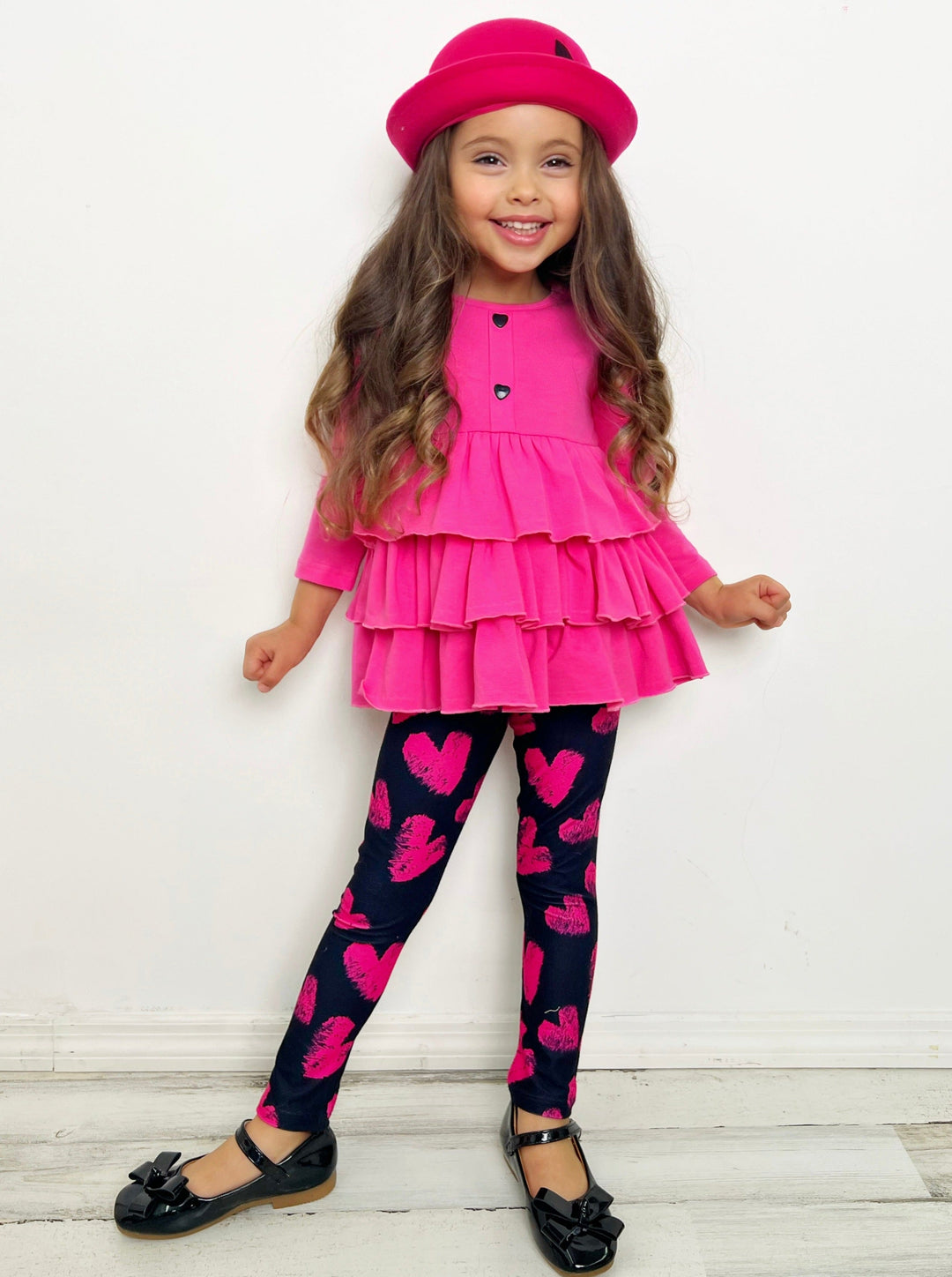 Mia Belle Girls Valentine's Day Tiered Tunic & Legging Set