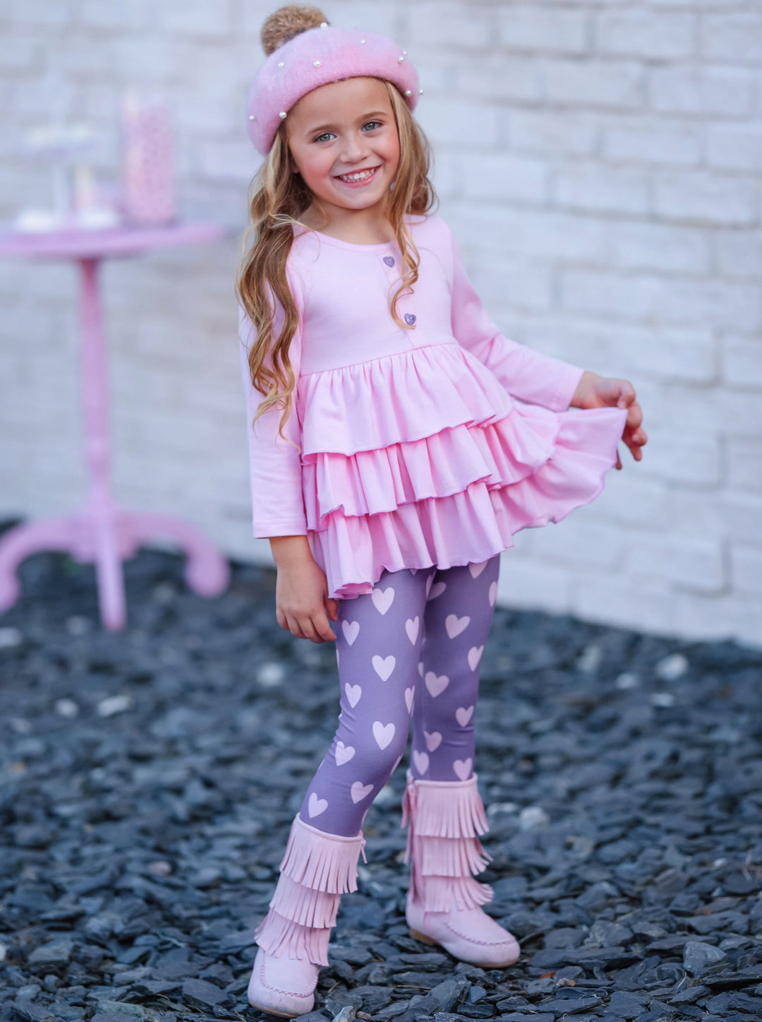 Mia Belle Girls Valentine's Day Tiered Tunic & Legging Set