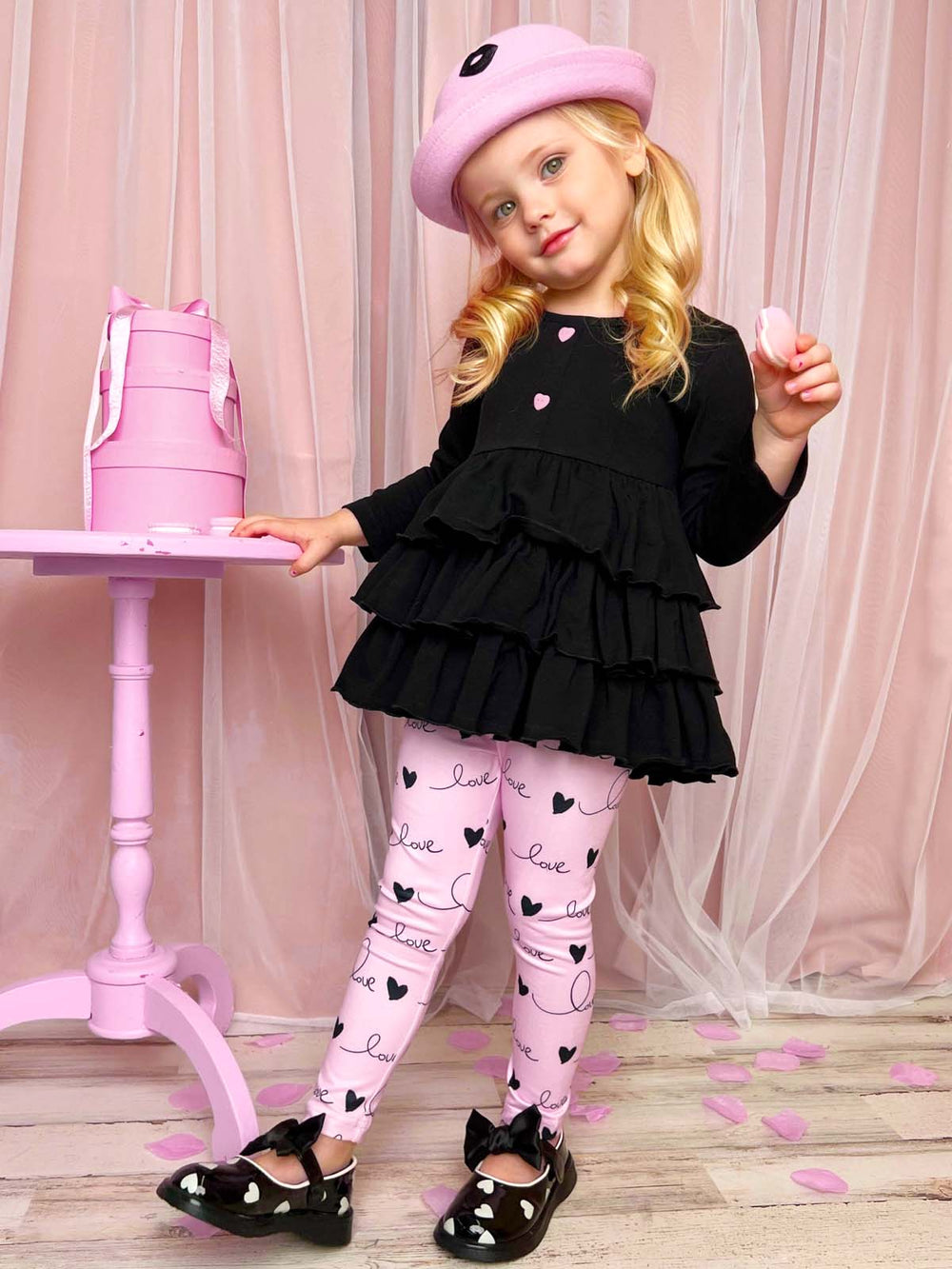 Mia Belle Girls Valentine's Day Tiered Tunic & Legging Set