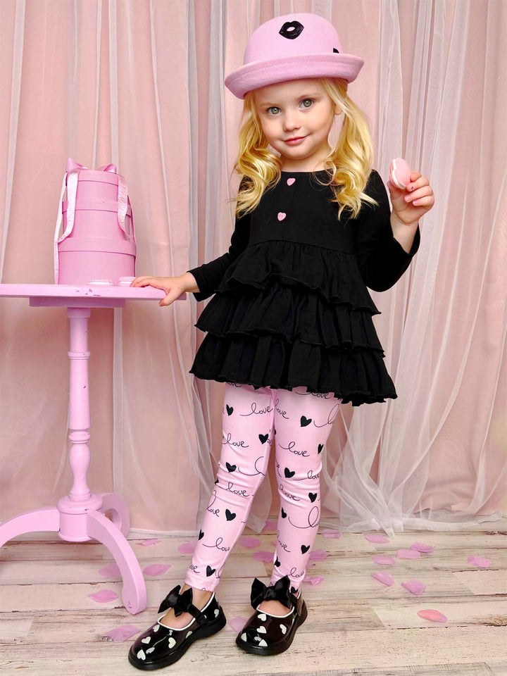 Mia Belle Girls Valentine's Day Tiered Tunic & Legging Set