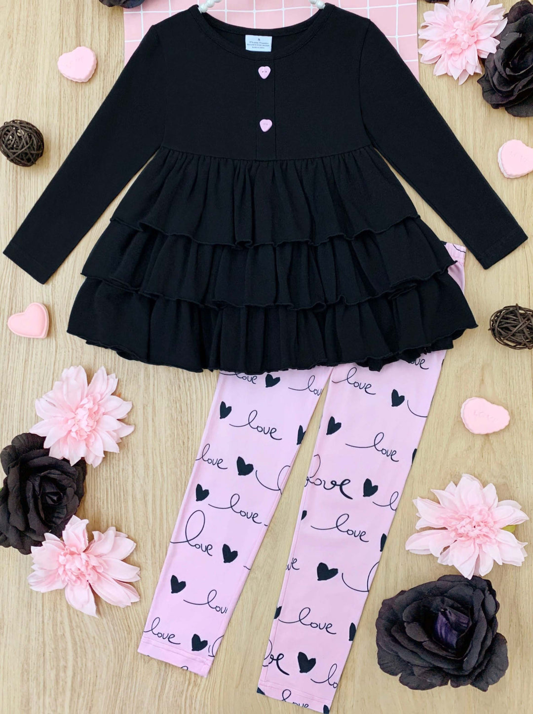 Mia Belle Girls Valentine's Day Tiered Tunic & Legging Set