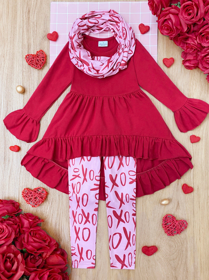 Sending You XOXOs Tunic, Scarf, & Legging Set - Mia Belle Girls