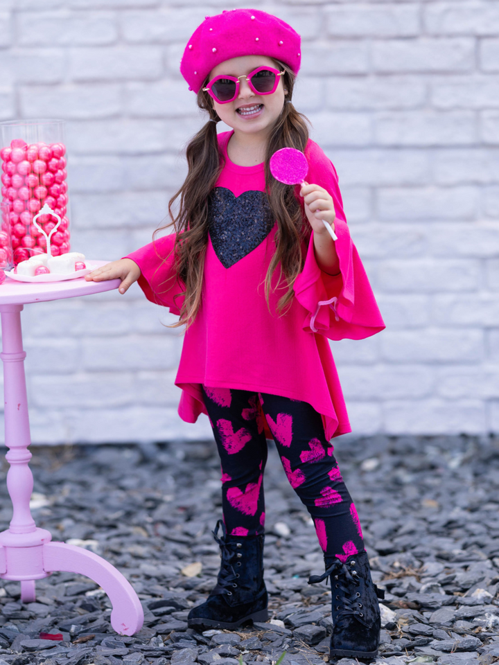 Mia Belle Girls Hot Pink Hi-Lo Tunic & Leggings | Valentine's Day Set