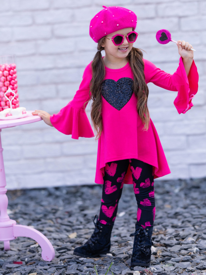 Mia Belle Girls Hot Pink Hi-Lo Tunic & Leggings | Valentine's Day Set