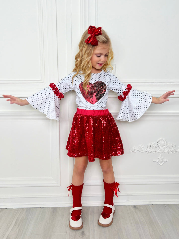 Mia Belle Girls Sequin Skirt Set | Girls Valentine's Outfits