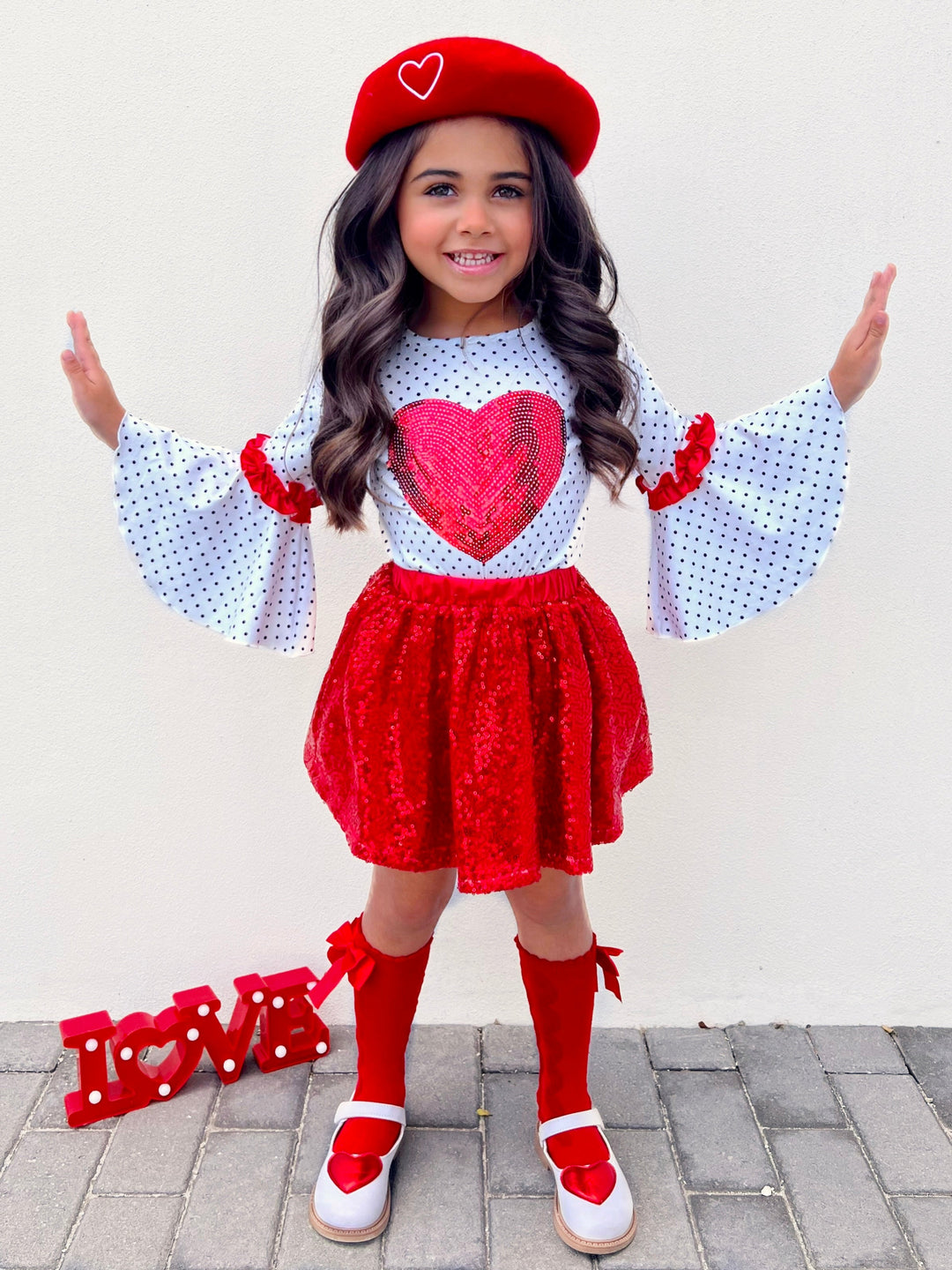 Mia Belle Girls Sequin Skirt Set | Girls Valentine's Outfits