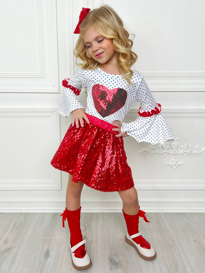 Mia Belle Girls Sequin Skirt Set | Girls Valentine's Outfits