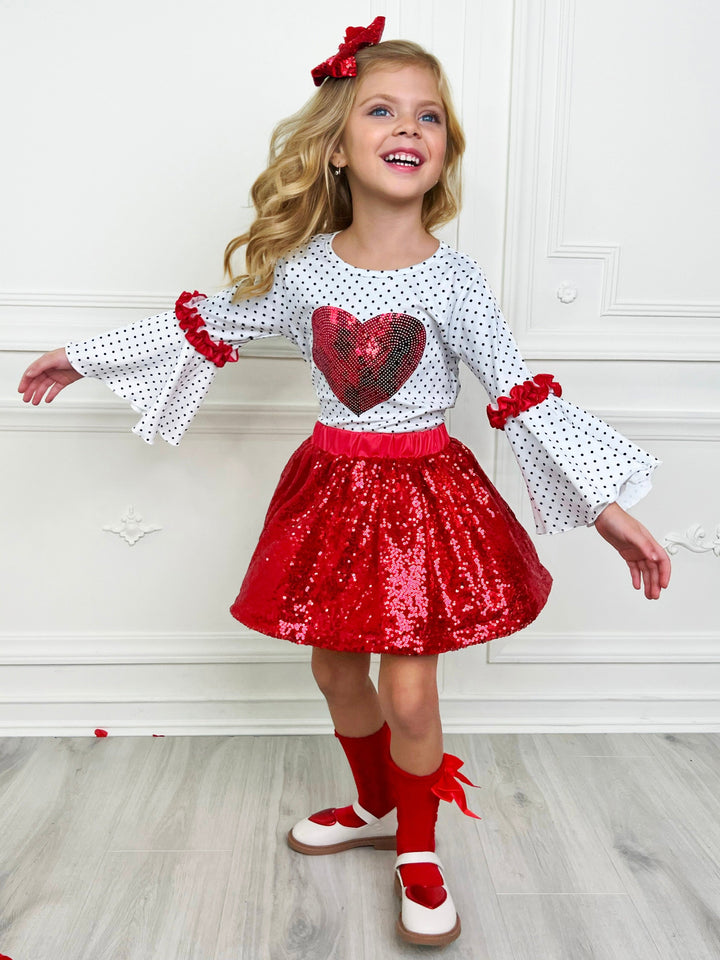 Mia Belle Girls Sequin Skirt Set | Girls Valentine's Outfits