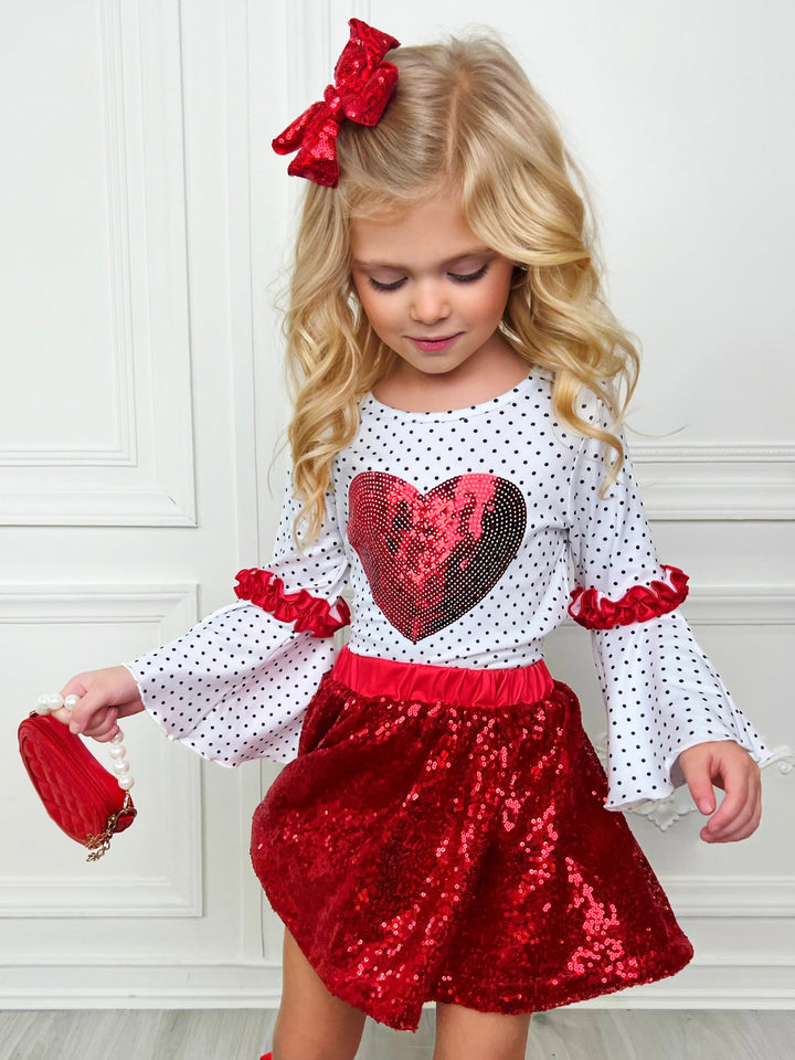 Mia Belle Girls Sequin Skirt Set | Girls Valentine's Outfits