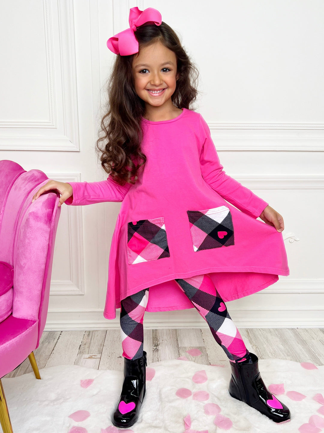 Mia Belle Girls Hi-Lo Tunic & Plaid Legging Set | Valentine's Sets