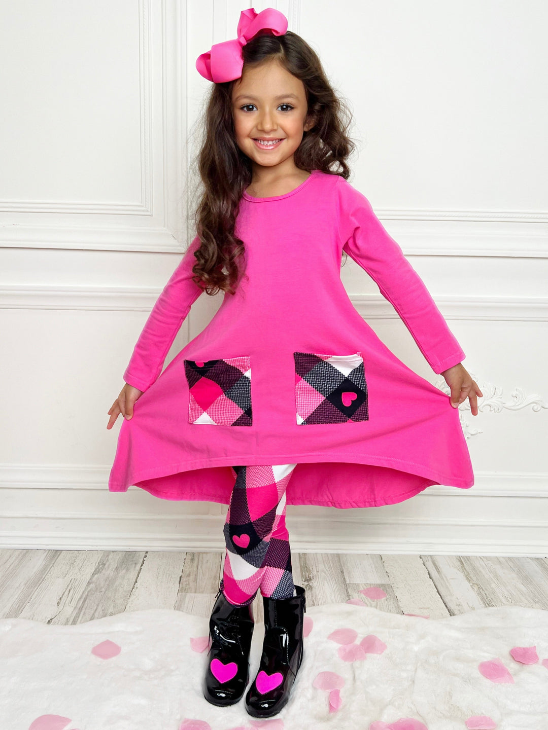 Mia Belle Girls Hi-Lo Tunic & Plaid Legging Set | Valentine's Sets