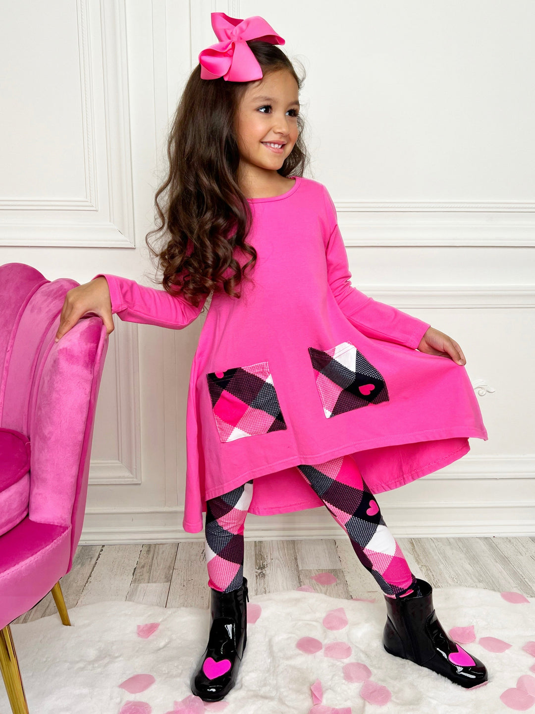 Mia Belle Girls Hi-Lo Tunic & Plaid Legging Set | Valentine's Sets