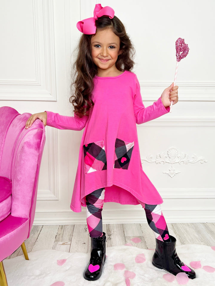 Mia Belle Girls Hi-Lo Tunic & Plaid Legging Set | Valentine's Sets