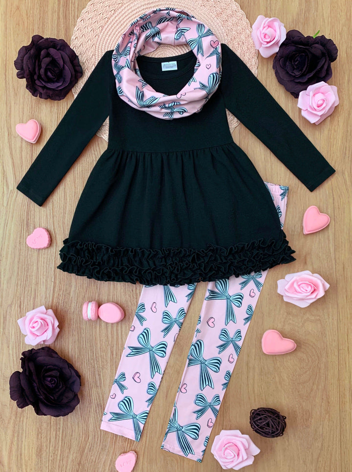 Mia Belle Girls Tunic, Scarf & Legging Set | Girls Valentine's Outfits