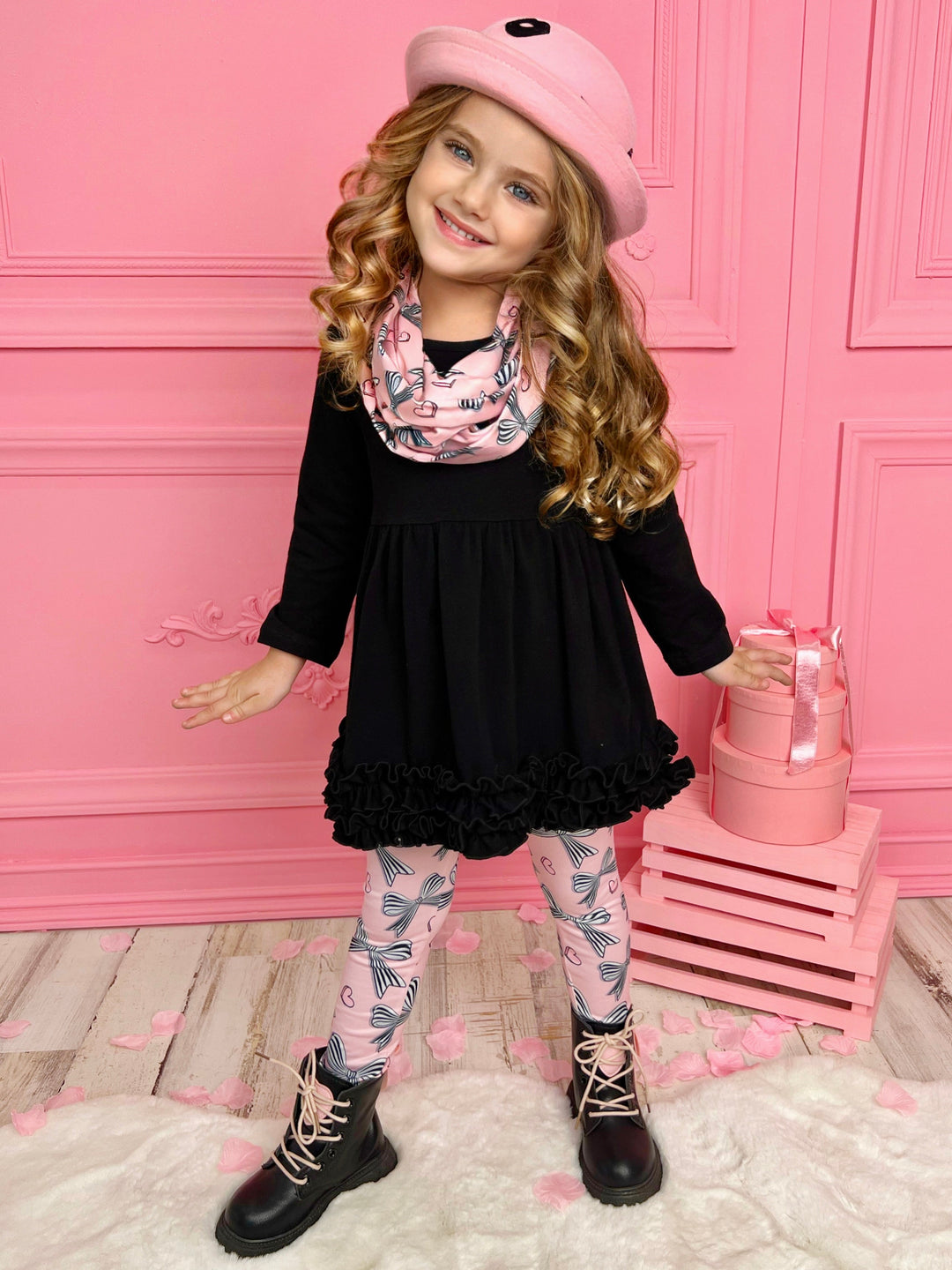 Mia Belle Girls Tunic, Scarf & Legging Set | Girls Valentine's Outfits