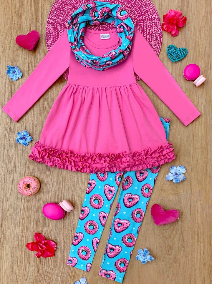 Mia Belle Girls Tunic, Scarf & Legging Set | Girls Valentine's Outfits