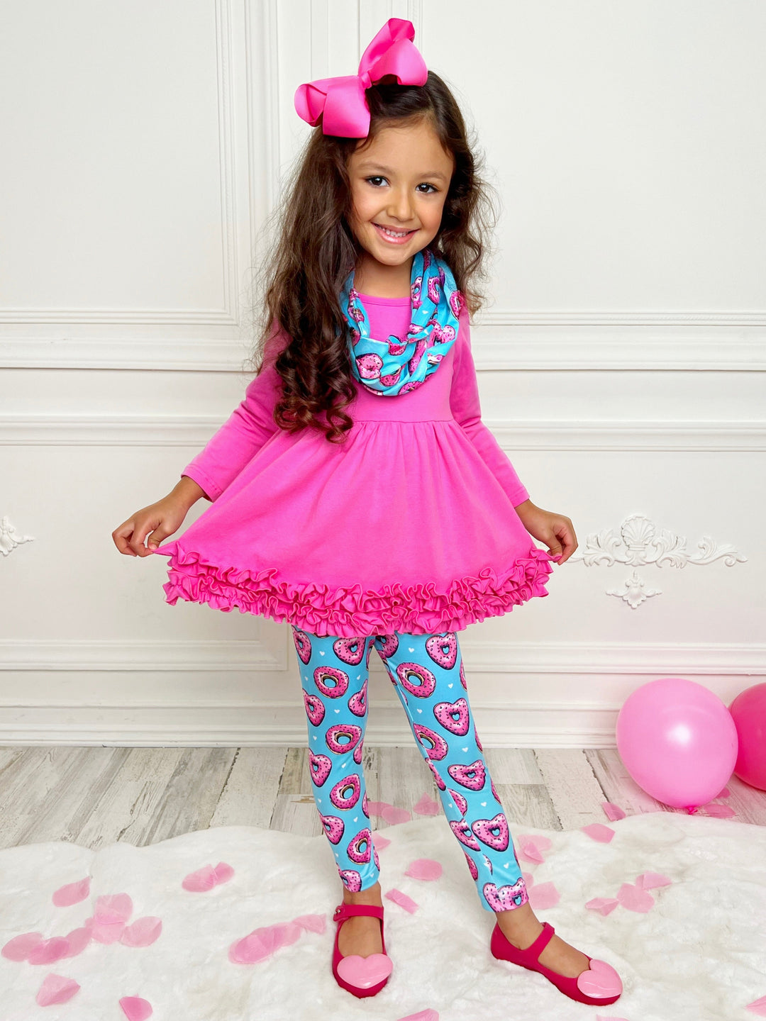 Mia Belle Girls Tunic, Scarf & Legging Set | Girls Valentine's Outfits