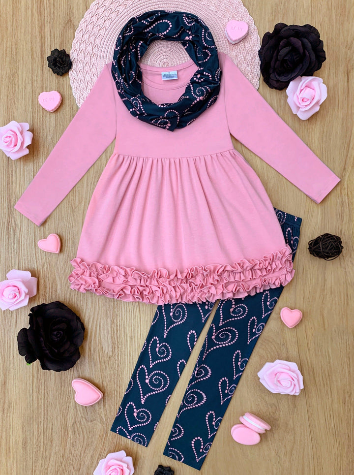 Mia Belle Girls Tunic, Scarf & Legging Set | Girls Valentine's Outfits