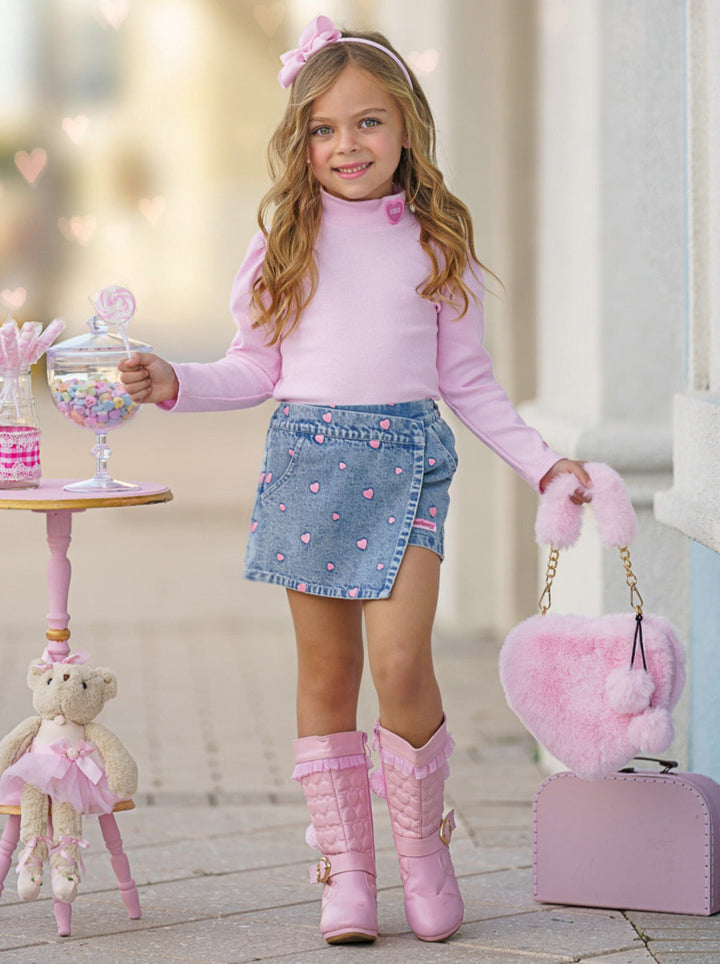 Sweethearts x Mia Belle Girls XOXO Denim Skort Set