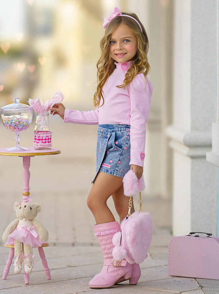 Sweethearts x Mia Belle Girls XOXO Denim Skort Set