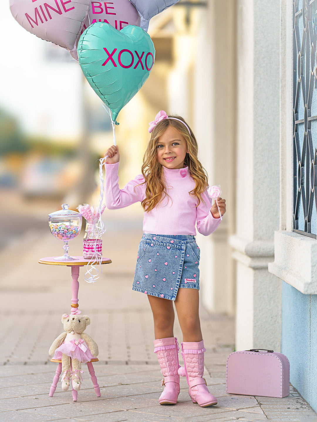 Sweethearts x Mia Belle Girls XOXO Denim Skort Set