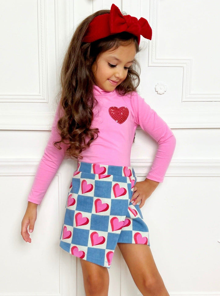 Mia Belle Girls Denim Skort Set | Girls Valentine's Outfits