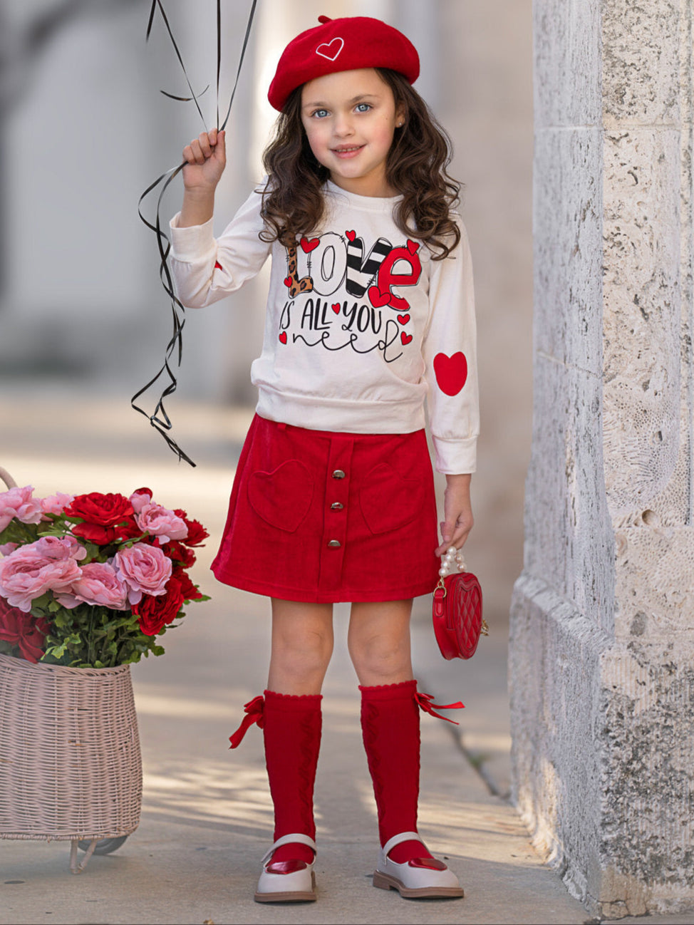 Love Is All You Need Sweater and Red Skirt Set