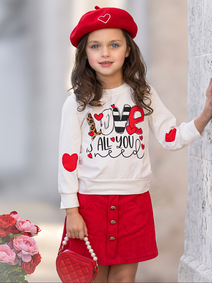 Love Is All You Need Sweater and Red Skirt Set