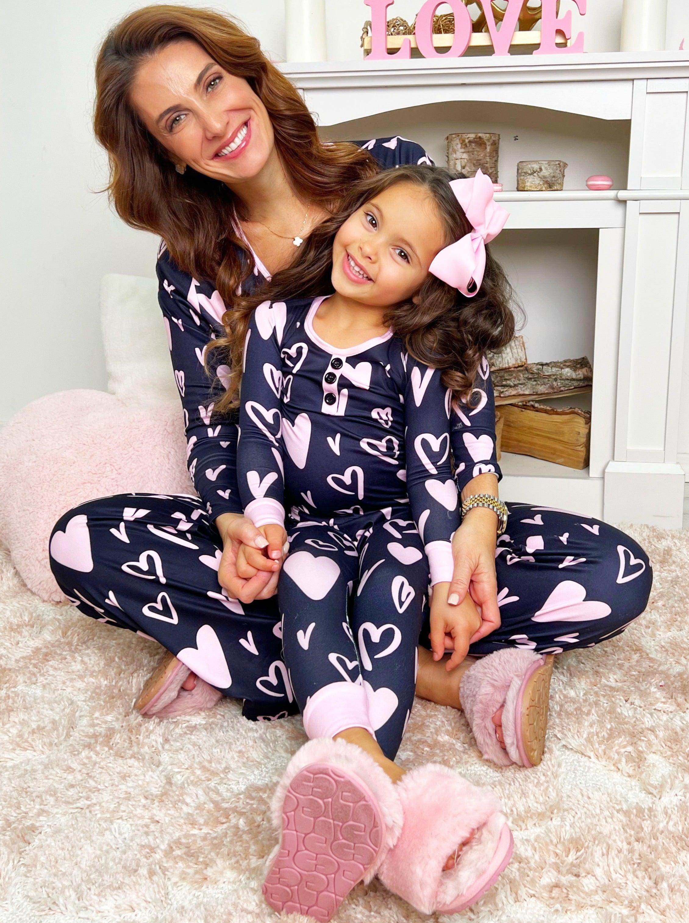 Mia Belle Mommy And Me Pajamas Matching Heart Print Pajama Set Mia Belle Girls