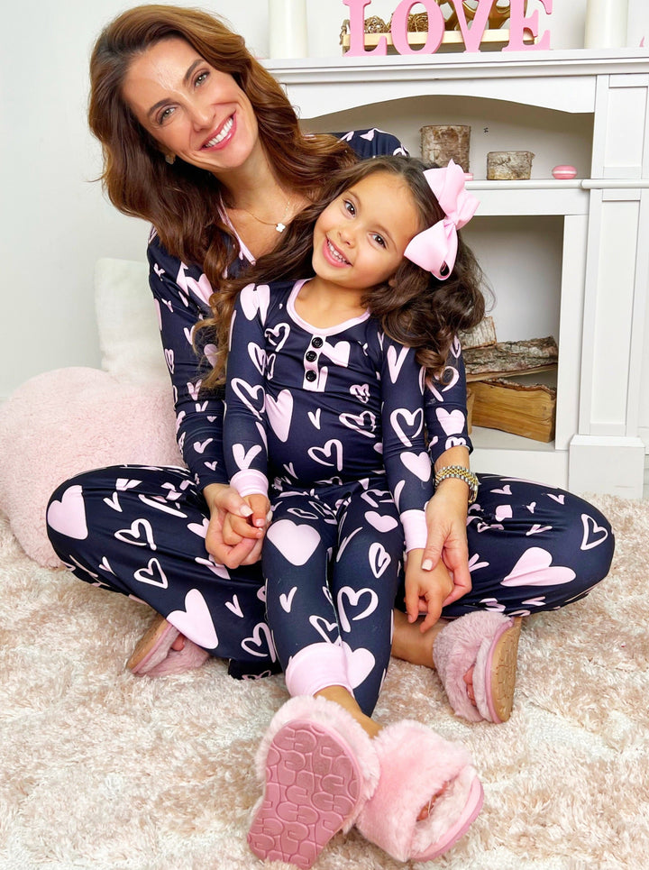 Mia Belle Mommy And Me Pajamas | Matching Heart Print Pajama Set