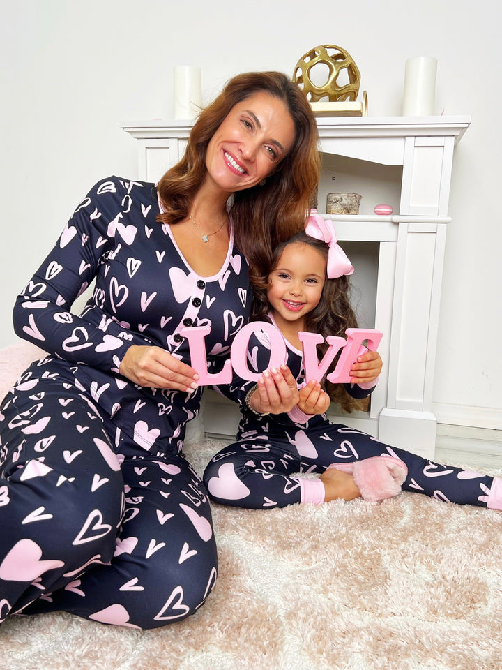 Mia Belle Mommy And Me Pajamas | Matching Heart Print Pajama Set