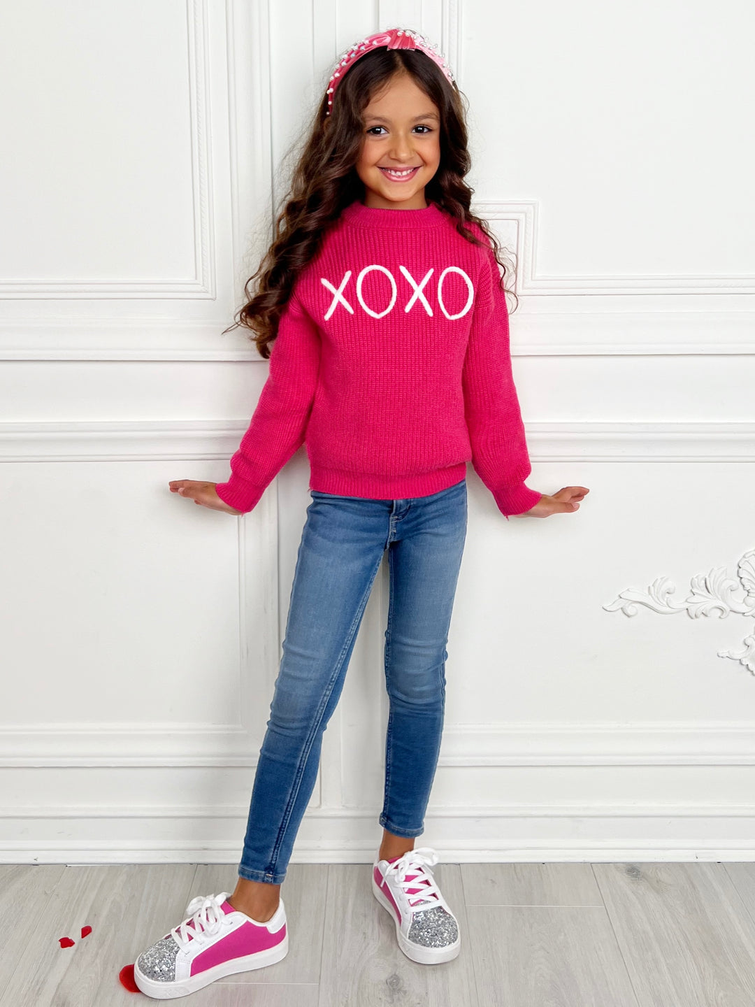 "XOXO" Embroidered Chunky Knit Sweater