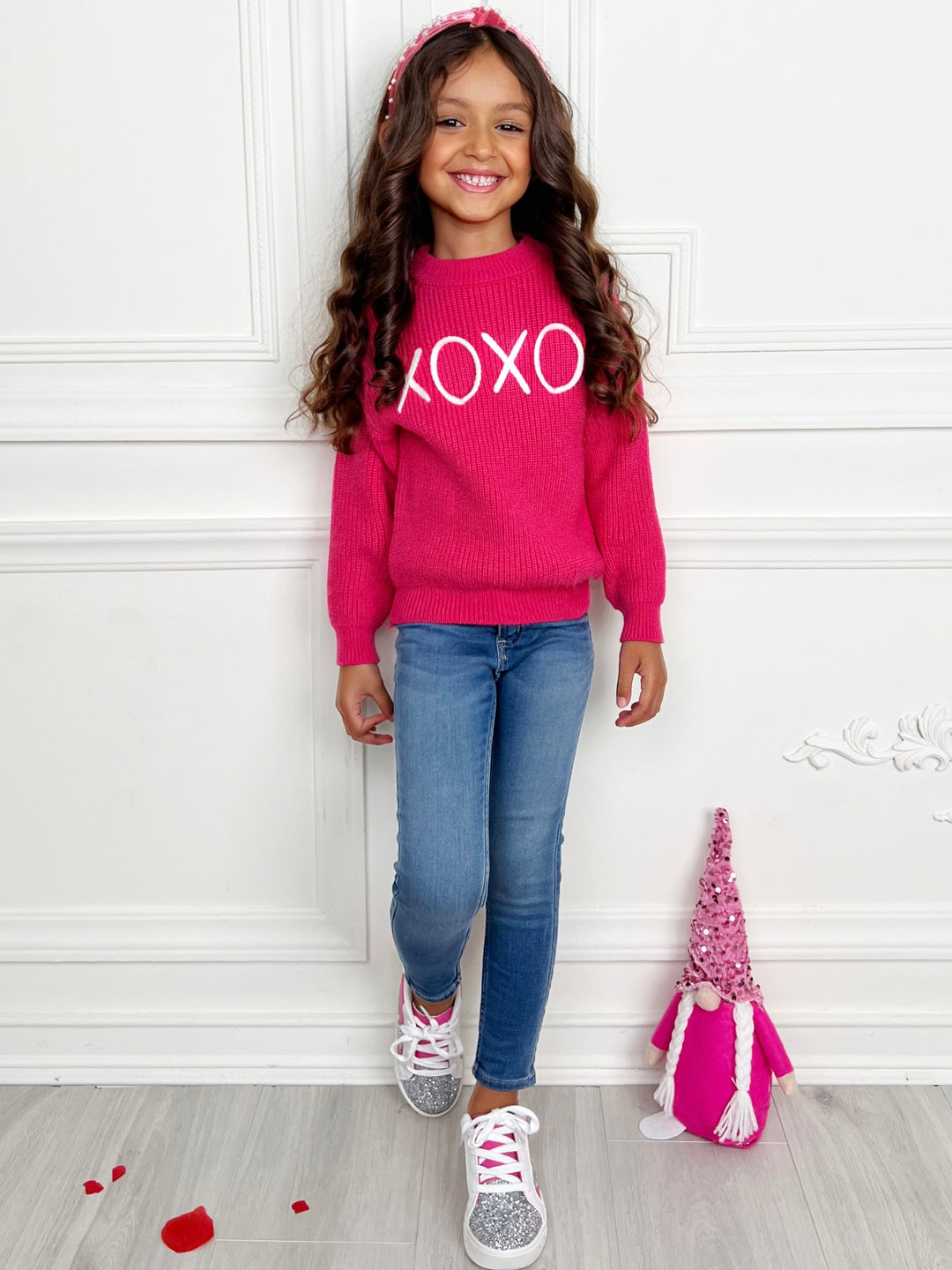 "XOXO" Embroidered Chunky Knit Sweater