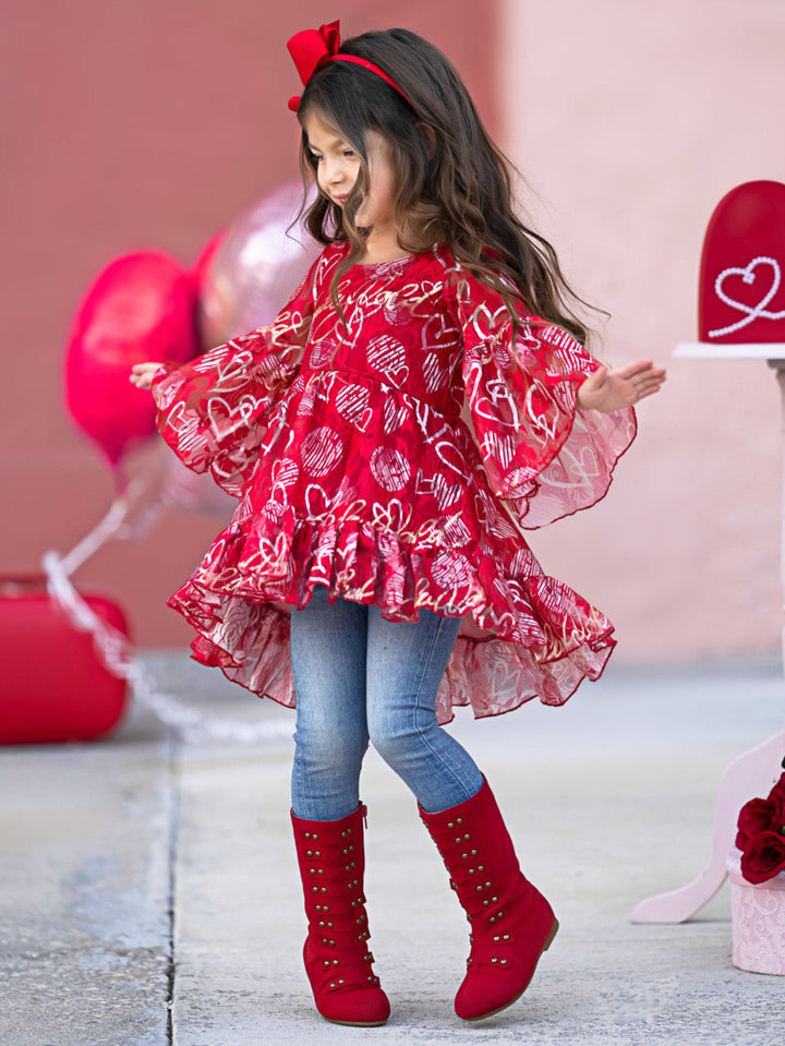 SmileyWorld Heart to Heart Hi-Lo Ruffle Tunic