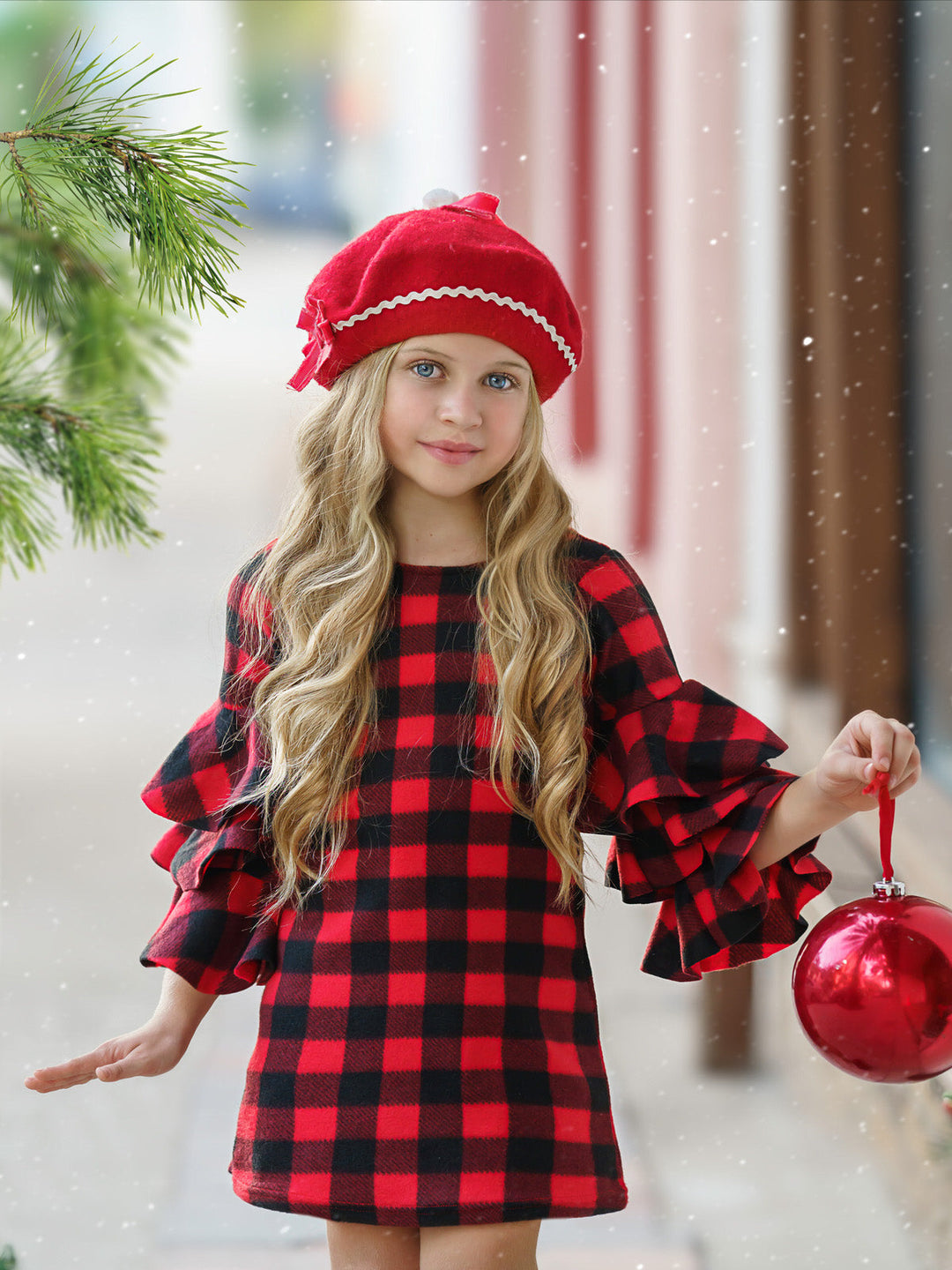 Cute Winter Dressy Outfits | Girls Plaid Tiered Sleeve Miya Dress