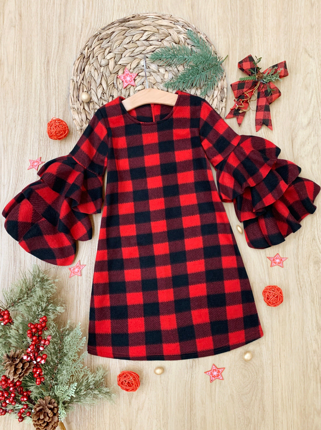 Cute Winter Dressy Outfits | Girls Plaid Tiered Sleeve Miya Dress