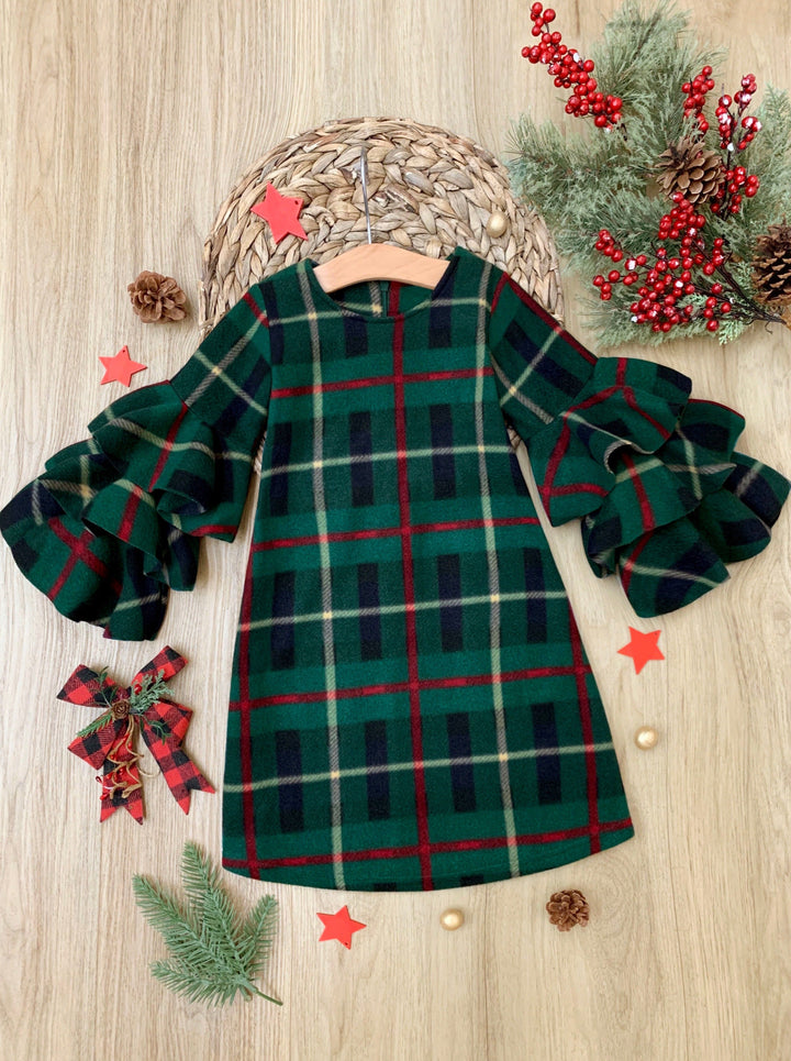 Cute Winter Dressy Outfits | Girls Plaid Tiered Sleeve Miya Dress