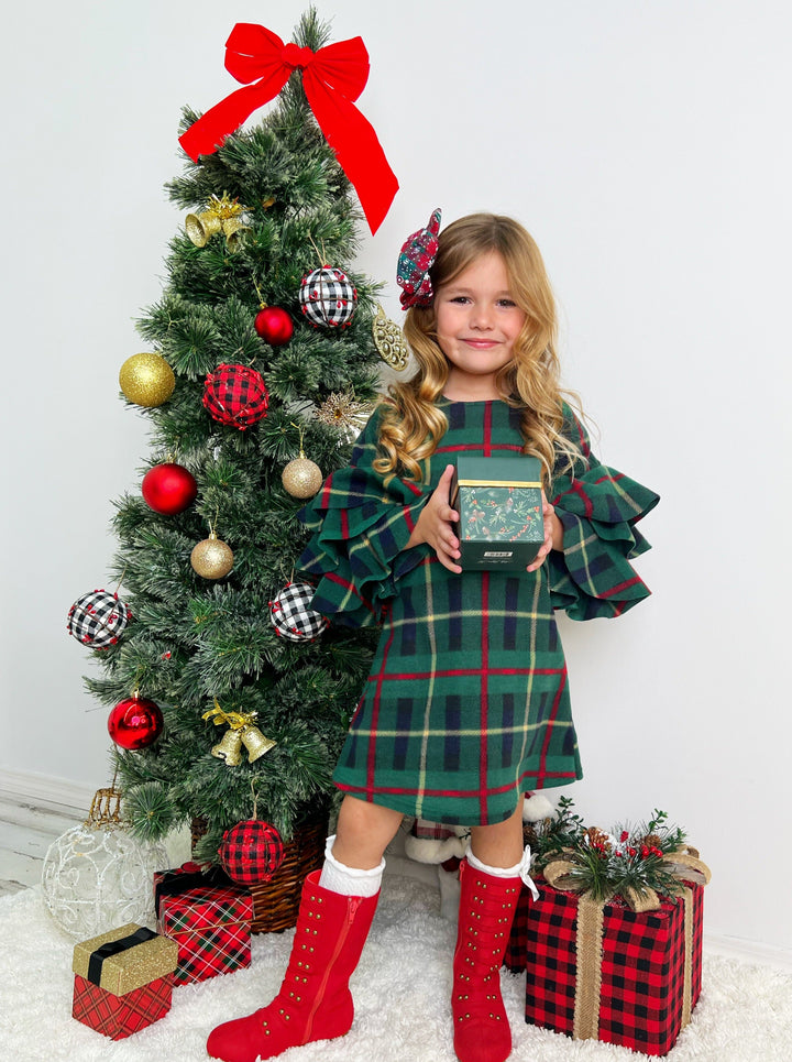 Cute Winter Dressy Outfits | Girls Plaid Tiered Sleeve Miya Dress