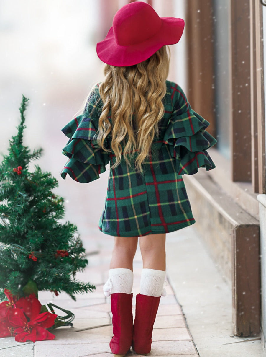 Cute Winter Dressy Outfits | Girls Plaid Tiered Sleeve Miya Dress