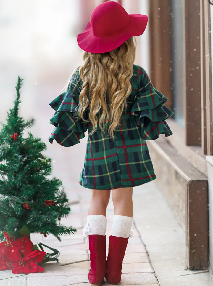 Cute Winter Dressy Outfits | Girls Plaid Tiered Sleeve Miya Dress