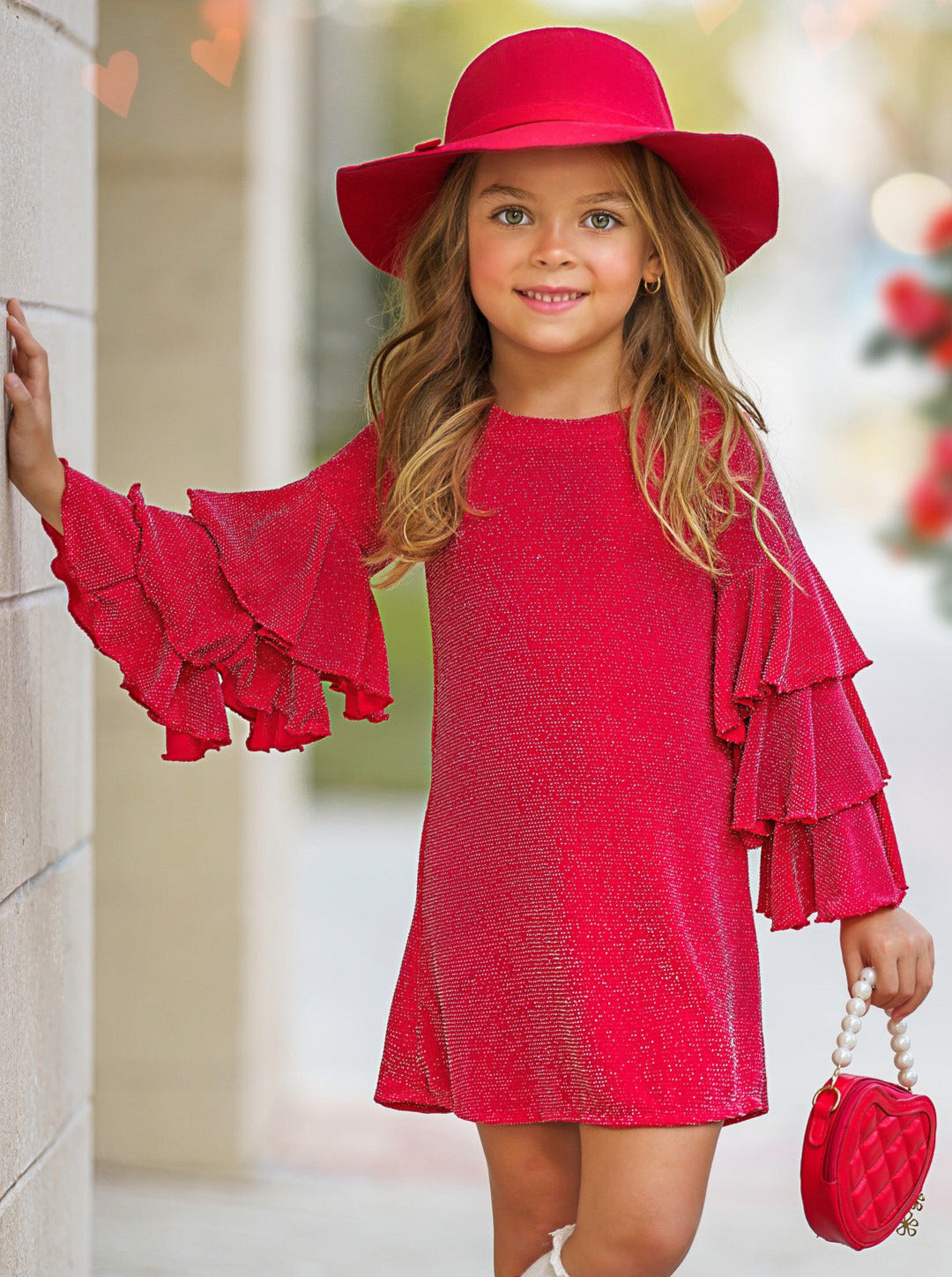 Scarlet Glow Tiered Sleeve Dress